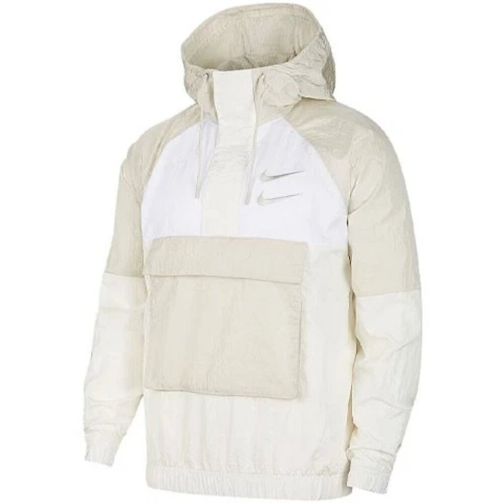 Nike Double Swoosh Cream Tan Windbreaker Pullover 1/4 Zip Jacket Men's Large